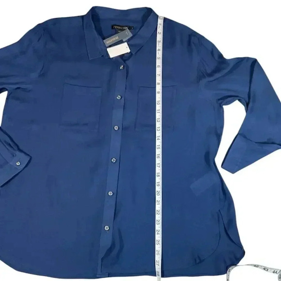 PENDLETON WOMEN'S LONG-SLEEVE SILK BUTTON-UP SHIRT NWT SIZE LARGE BLUE - Picture 14 of 15